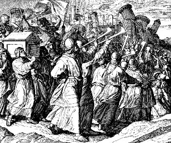 Gli Israeliti trasportano l'Arca dell'Alleanza sul campo di battaglia a Gerico. Dominio pubblico.